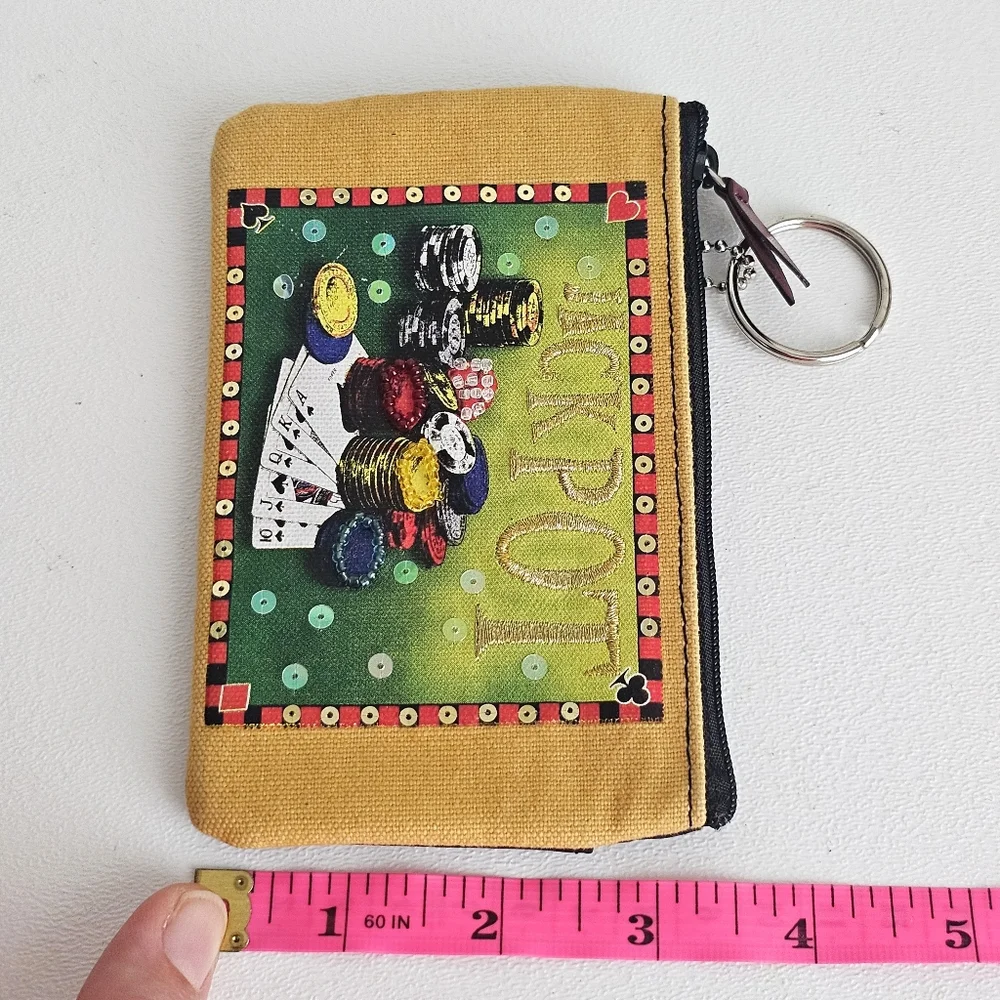 Rolfs Jackpot Genuine Leather Coin Poker Purse Keychain Wallet Sequins Beaded